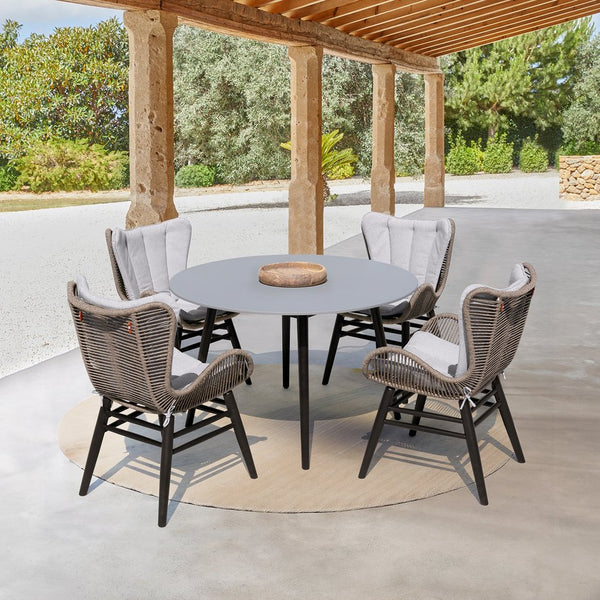 English Elm Koryn Eucalyptus Outdoor Dining Chair with Truffle Rope Weave, Weather-Resistant Gray Seating B2736P354275