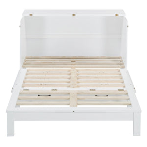 English Elm Full Size Murphy Bed Rattan Cabinet with Storage Drawers and Gold Hardware White N708S00009K