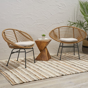 English Elm Engle Outdoor Wicker Lounge Chair Set with Cushions Powder Coated Steel Frame 65039.00LBRN