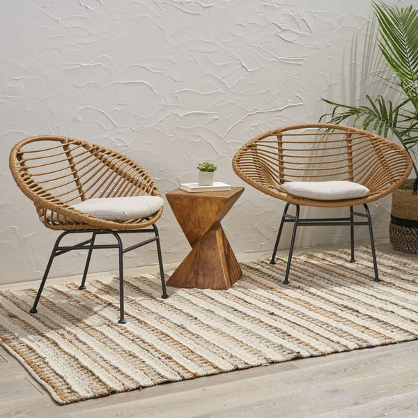 English Elm Engle Outdoor Wicker Lounge Chair Set with Cushions Powder Coated Steel Frame 65039.00LBRN