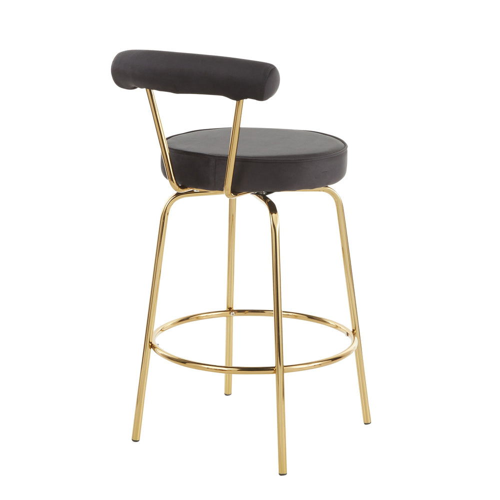 English Elm Rhonda Velvet Counter Stool with Gold Metal Frame, Art Deco Glam Swivel Seat, Set of 2, Indoor Blue B202P222097