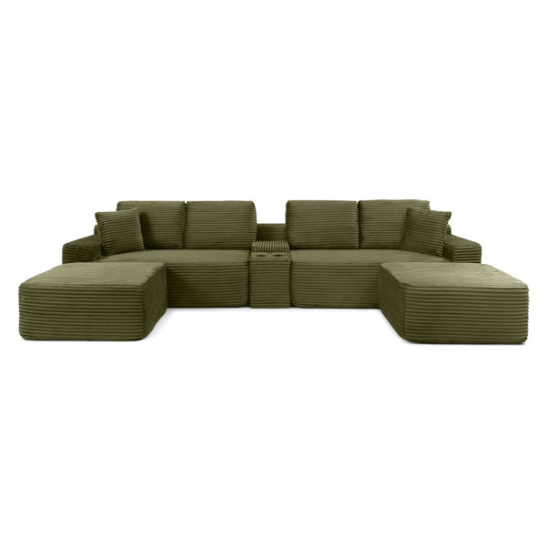 English Elm 150'' Oversized Corduroy Sectional with Deep Cloud Seating Usb Ports Living Room W1117S00303