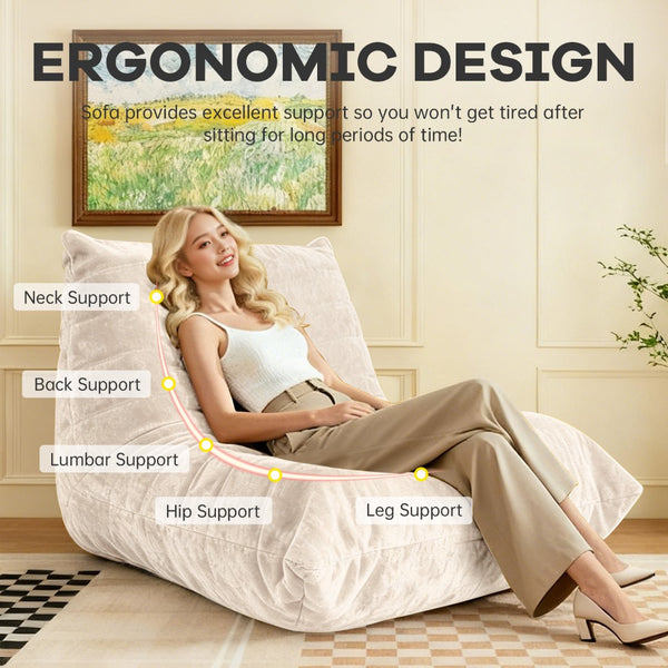 English Elm Ftmmc-lanse Chenille Bean Bag Chair Full Body Support for Reading and Media Rooms White W3737P458670
