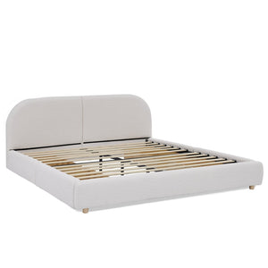 English Elm Queen Platform Bed Curved Headboard Circle Yarn Fabric with Four Wheeled Storage Drawers Beige W487S00481