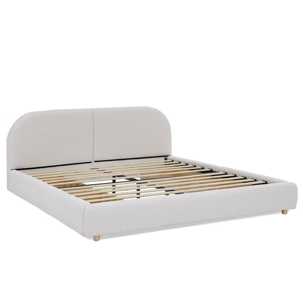 English Elm Queen Platform Bed Curved Headboard Circle Yarn Fabric with Four Wheeled Storage Drawers Beige W487S00481