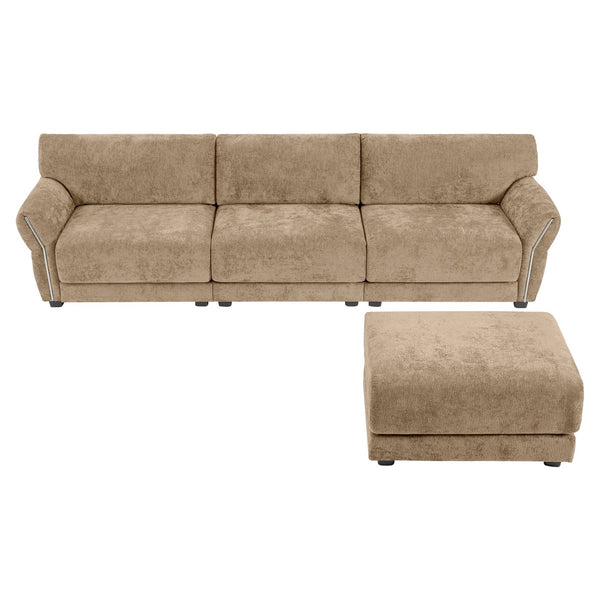 English Elm 110" Modular Sectional Sofa with Extra-Wide Chenille Seats, USB & Type-C Charging Ports, Ottoman, High-Density Foam Comfort khaki N723S7038D