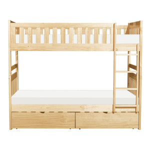 English Elm Bunk Bed Twin Over Pine Wood Frame with Guard Rails for Kids Shared Bedroom B011S02410