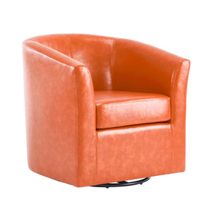 English Elm Christopher Knight Home® - Wilmore Orange Faux Leather Swivel Barrel Chair with 360° Rotation, Gold-Accent Finish, No Assembly Needed N776P237260O