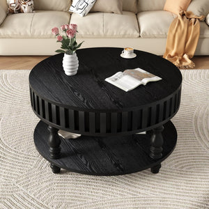 English Elm Farmhouse Fluted Square Coffee Table with Flip Top Hidden Compartment and Open Shelf Black W1445P370482