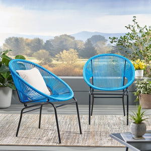English Elm Nusa Outdoor Woven Rattan Basket Chair with Iron Legs for Modern Patio Spaces 66626.00BLU