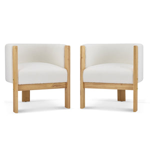 English Elm Christopher Knight Home® - Upholstered Natural Rubber Wood Dining Chairs Set of 2 with White Boucle, Modern Armchairs, 225lbCapacity N779P341538W