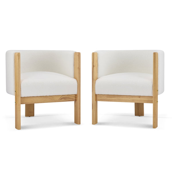English Elm Christopher Knight Home® - Upholstered Natural Rubber Wood Dining Chairs Set of 2 with White Boucle, Modern Armchairs, 225lbCapacity N779P341538W
