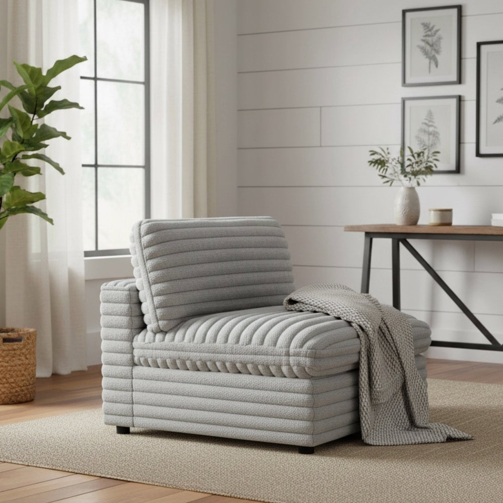 English Elm Jenny Plush Armless Slipper Chair Gray — Ultra-Plush Wide Cord Fabric, Down-Blend Cushions, Black Legs B050P408889