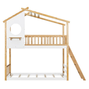 English Elm Twin Over Playhouse Bunk Bed Pinewood Fort Design with Roof and Safety Rails LT100008AAN-3