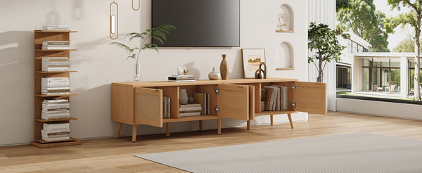 English Elm 70inch Rattan Door Media Console with Pine Legs and Cable Management for Living Room N710P365049P