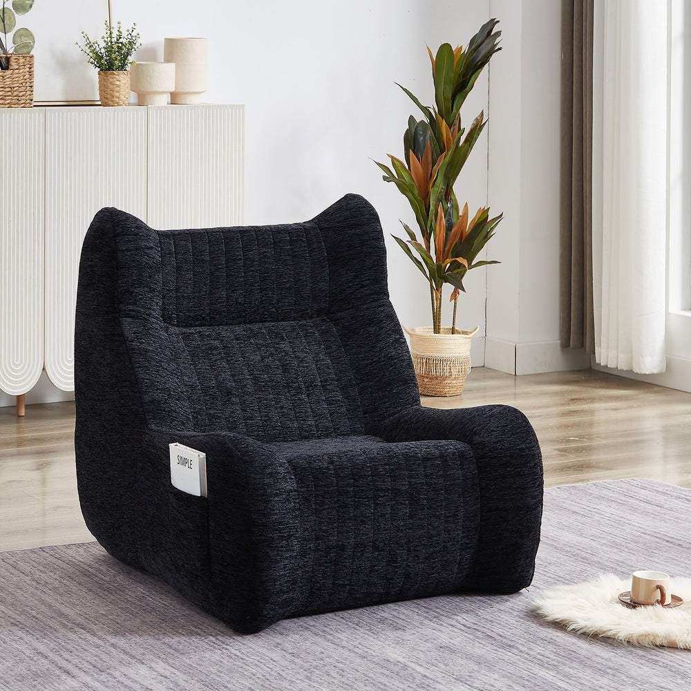 English Elm Bean Bean Bag Chair with Armrests Ergonomic Chenille Lounge Seat Filled with High-Resilience Sponge Black W3434P329809