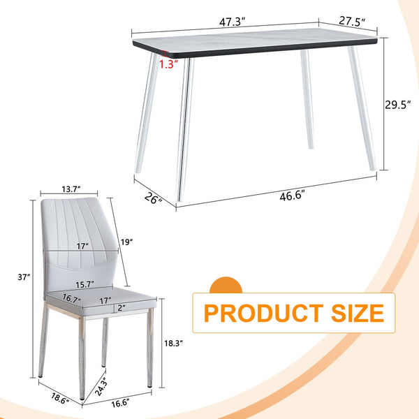 English Elm Table and Chair Set Marble Glass Top with Gray Pu Seating for Modern Dining W1151S04647