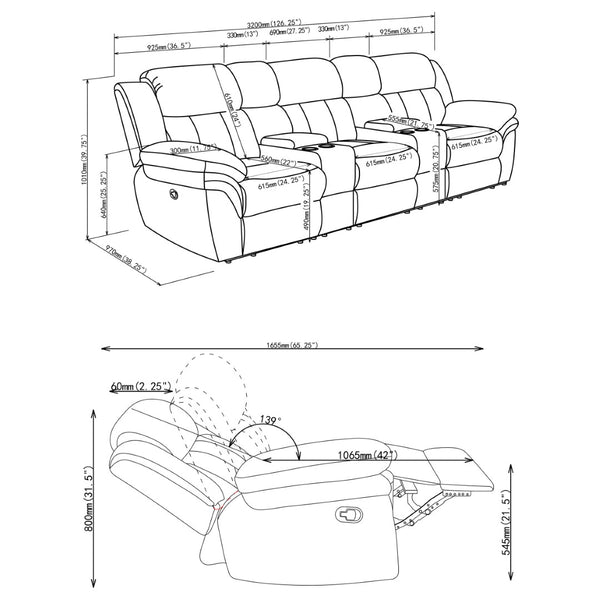 English Elm Divine Three Seat Reclining Home Theater Set with Memory Foam and Storage Consoles B062S01794