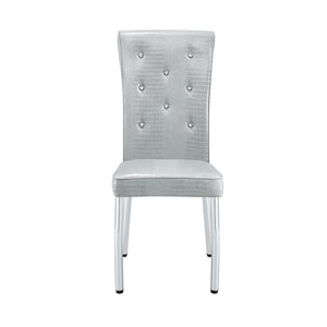 English Elm A Set of 2 Crystal Button Faux Leather Dining Chairs with Embossed Croc Texture W3226P340254
