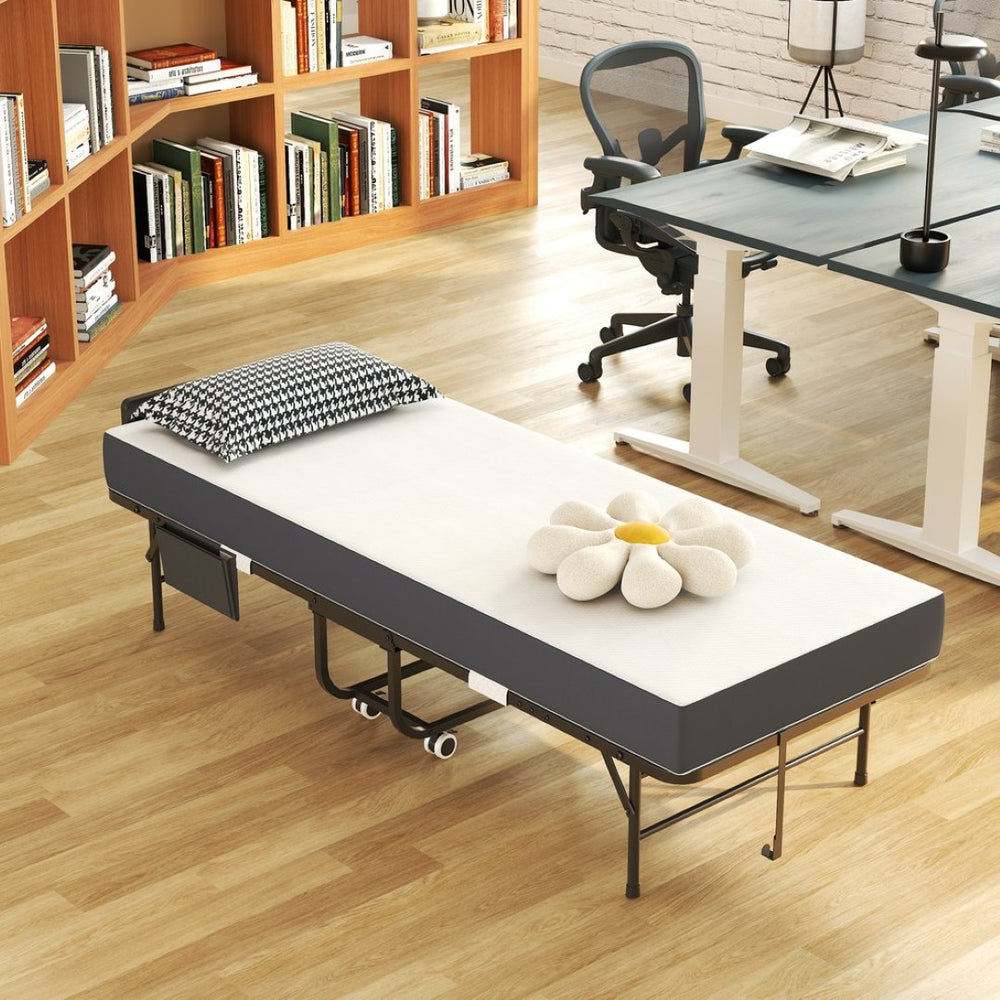 English Elm 75 Inch Rollaway Twin Bed with Memory Foam Mattress Heavy Duty Steel Frame Foldable W2735P425464
