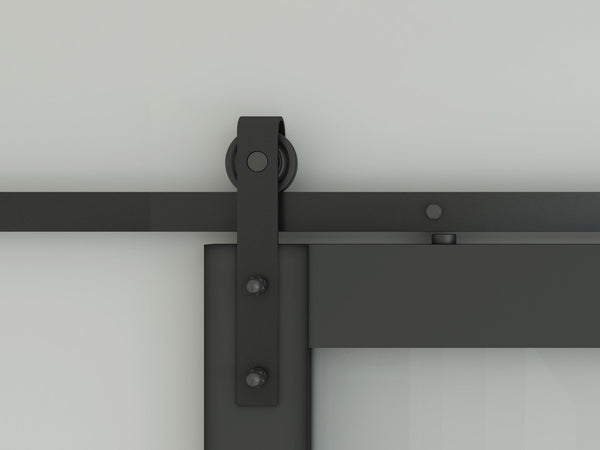 English Elm 30 in Matte Black Steel Sliding Barn Door Frosted Glass Privacy Panel with Hardware B2763P483231