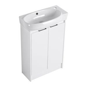 English Elm 23" Freestanding Bathroom Vanity with Ceramic Vessel Sink, Soft-Close Doors, Adjustable Shelf Storage Glossy White W999P206105