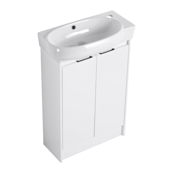 English Elm 23" Freestanding Bathroom Vanity with Ceramic Vessel Sink, Soft-Close Doors, Adjustable Shelf Storage Glossy White W999P206105