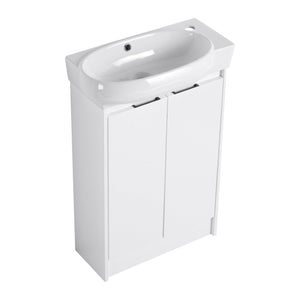 English Elm 23" Freestanding Ceramic Vessel Sink Vanity with Soft Close Cabinet and Wall Rack W999S00490