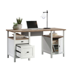 English Elm Desk, Modern Cottage-Style With White Finish & Wood-Tone Top - Perfect For Small Spaces & Easy Assembly B356P402733