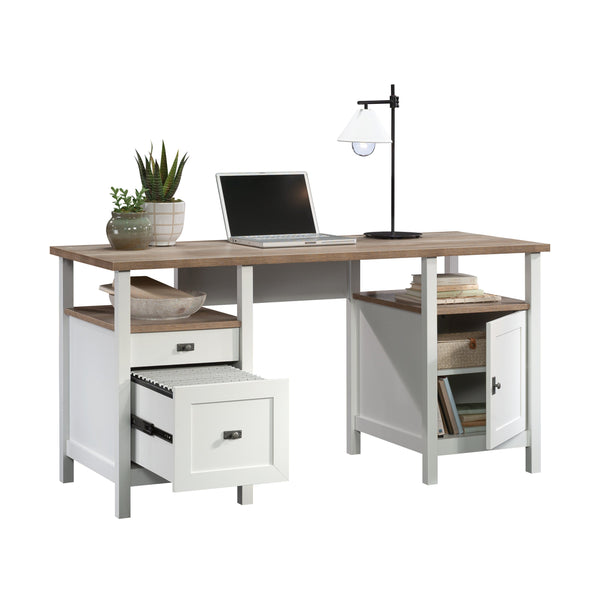 English Elm Desk, Modern Cottage-Style With White Finish & Wood-Tone Top - Perfect For Small Spaces & Easy Assembly B356P402733