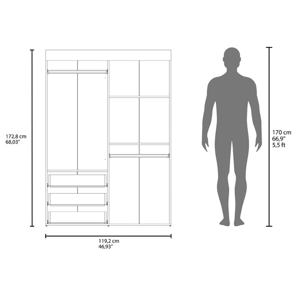 English Elm Mobile Velvet Armoire with 4 Doors, 3 Drawers & Shelves—Space-Saving White Closet Organizer, Durable Engineered Wood B092S00283