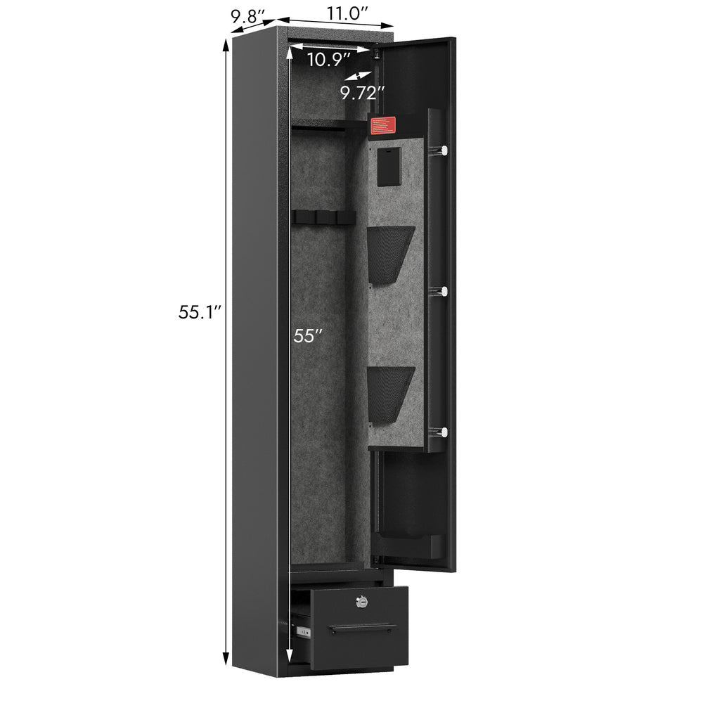 English Elm 4 Rifle Safe 4-Gun Capacity Black Steel with Digital Lock, Removable Shelf, LED Light & Drawer W396P271351