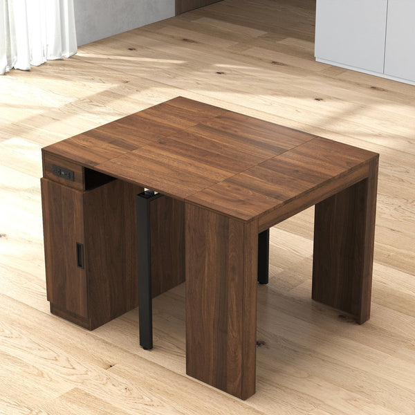 English Elm Modern Expandable Dining Table with Built-In Outlet, 5-Panel Extendable Space-Saving Design for Gatherings Walnut W331S00191