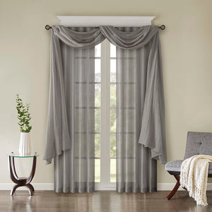 JLA Home Madison Park - Solid Crushed Sheer Scarf for Windows — Lightweight, Soft Crinkled Texture, Easy Tab Installation, Layering Friendly Grey MP40-4504