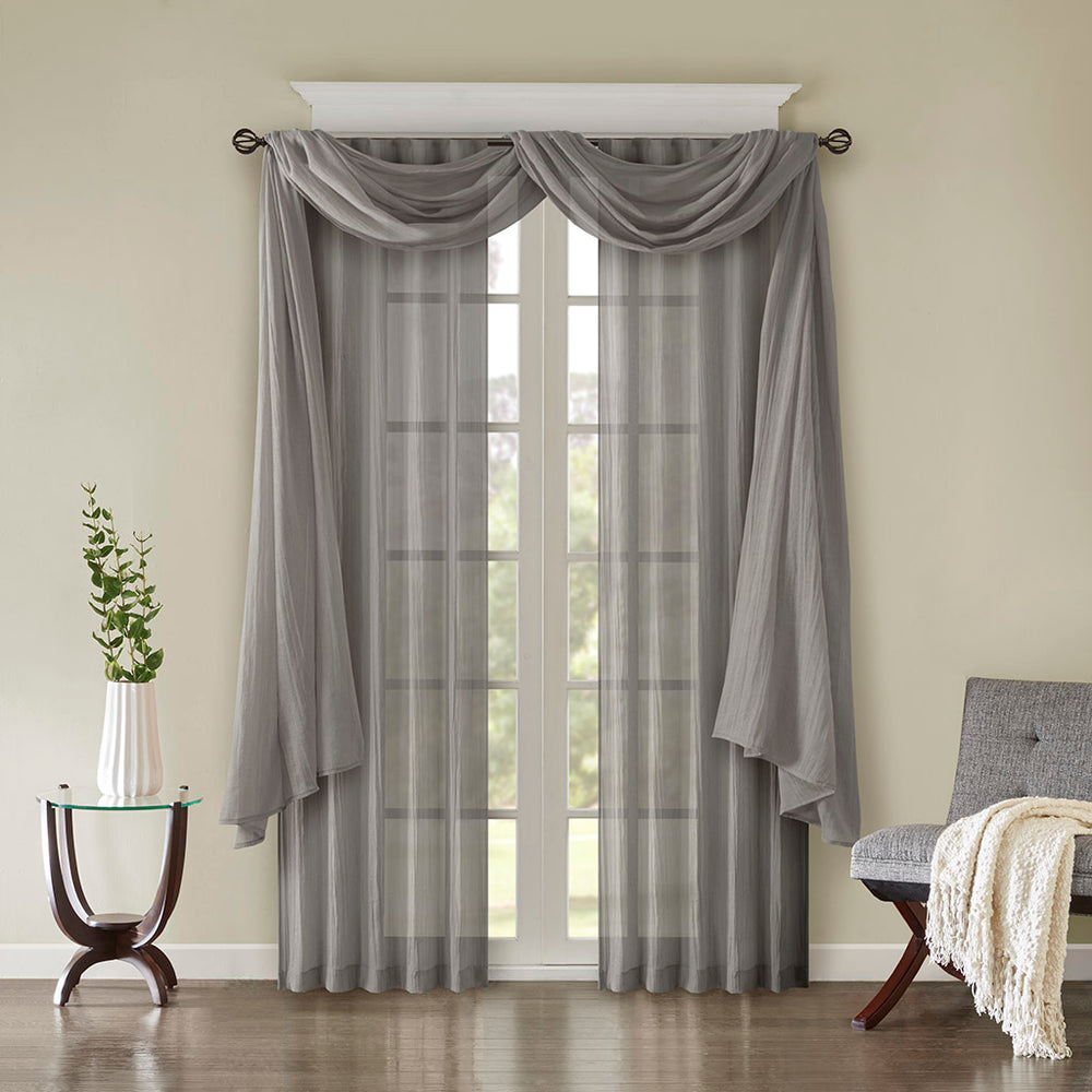 JLA Home Madison Park - Solid Crushed Scarf Sheer Draped Window Accent with Lightweight Texture for Elegant Layering and Easy Install Grey MP40-4505