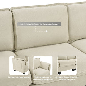 English Elm 93-inch L-shaped Sectional Sofa Cotton Linen Fabric Modular Storage Armrest Living Room W3480S00005