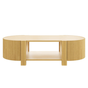 English Elm Oval Fluted Rubberwood Coffee Table with Open Storage Shelf for Living Room Natural N735P369880N