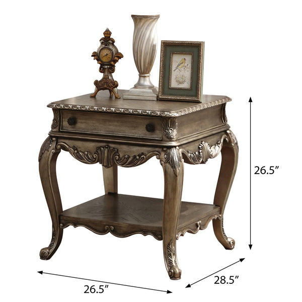 English Elm Vintage Bone White Square End Table with Carved Floral Top, Claw Feet & Scalloped Apron—Elegant Classic Accent, 24.5"H x 28.5"W x 28.5"D Brown B062P189254