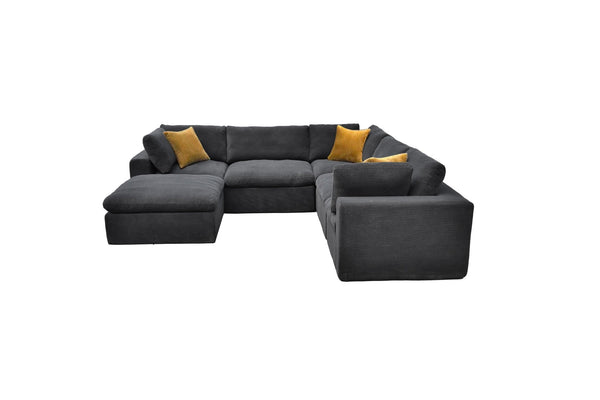 English Elm Coffee Bean Basket Weave Modular Sectional Foam Compressed with Toss Pillows Included Dark Gray B2748S00080