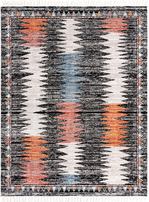 Unique Loom Aramis Landon Machine Made Tribal Rug Multi, Black/Ivory/Light Blue/Terracotta/Orange 7' 10" x 10' 0"