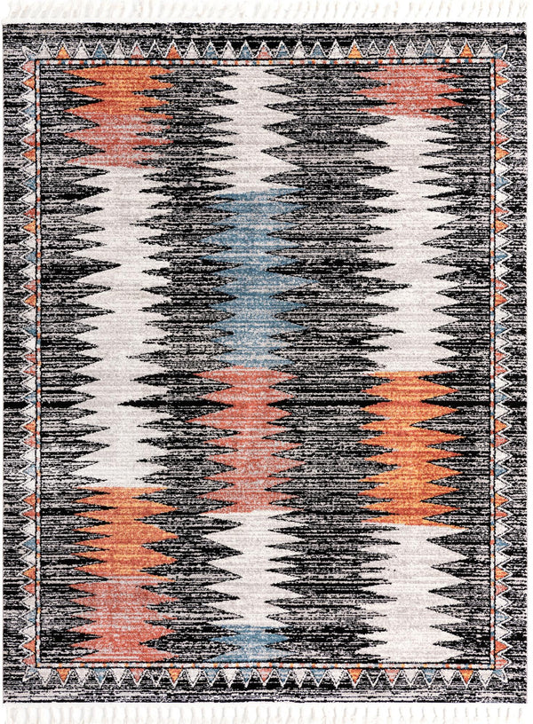 Unique Loom Aramis Landon Machine Made Tribal Rug Multi, Black/Ivory/Light Blue/Terracotta/Orange 7' 10" x 10' 0"