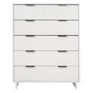 English Elm Granville 38" White 5-Drawer Chest – Modern Solid Wood Storage With Glam Gold Hardware & Style B365S00080