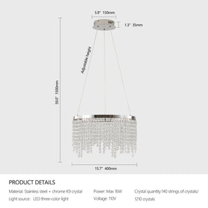 English Elm 16-inch K9 Crystal Led Chandelier Polished Chrome Selectable Warm Daylight Glow W2312P415978