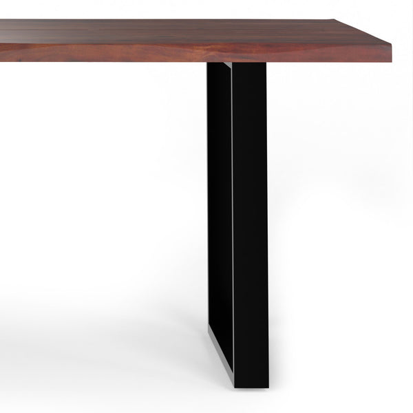 English Elm Fieldcrest Solid Acacia Dining Table with Live Edge Top and Black U-Shaped Iron Legs, 72" Walnut B136P203504