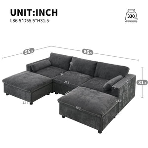 English Elm [video]86.5'' Chenille U-shaped Sectional with Dual Ottomans and Storage Pockets for Living Rooms Dark Gray N723S7723E