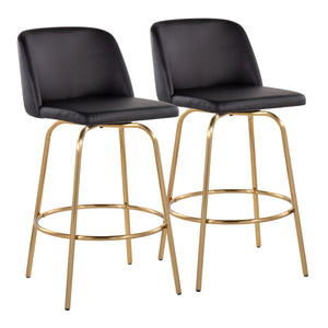 English Elm Toriano 26" Contemporary Fixed-Height Counter Stool with Swivel, Gold Metal Base and Faux Leather Seat Black B202S00420