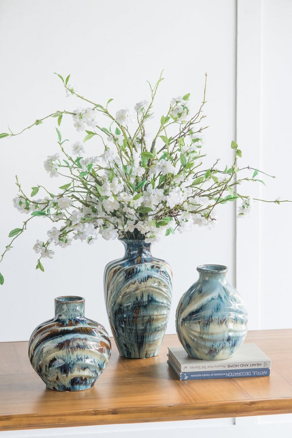 English Elm D8.7x15.5" Ceramic Floor Vase Reactive Glazed Artisan Finish for Mantel or Sideboard W2078P489201