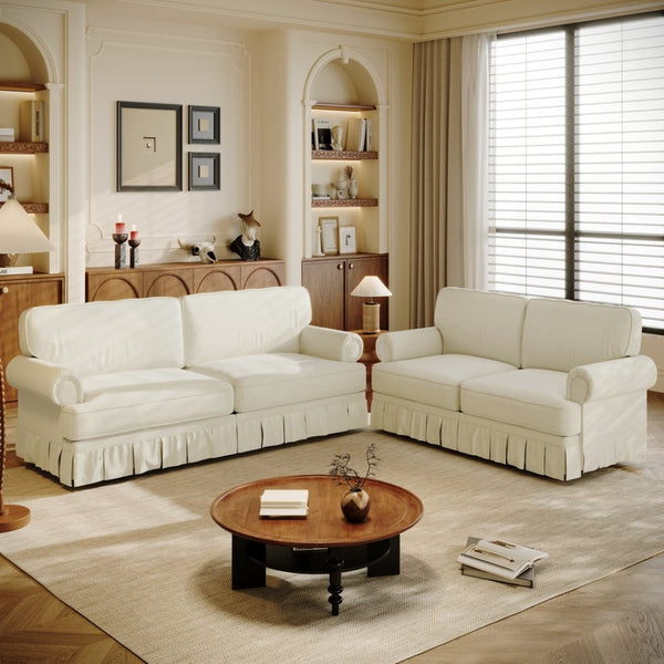 English Elm Luxuriously Deep Chenille Sofa with Pleated Skirt and Rolled Arms for Living Rooms W1885S00294