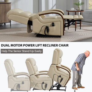 English Elm Power Lift Recliner with Leatheraire Upholstery Dual Motor Heat Massage Wood Armrests W1803S00082