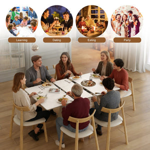 English Elm Retractable Rock Slab Dining Set with Leather Wrapped Base for Compact Apartments W2700S00100